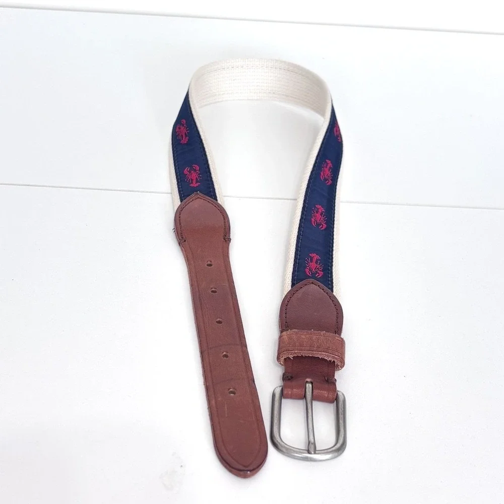 Crewcuts Boys Preppy Lobster Ribbon Belt Medium Navy Red Nautical Leather Trim